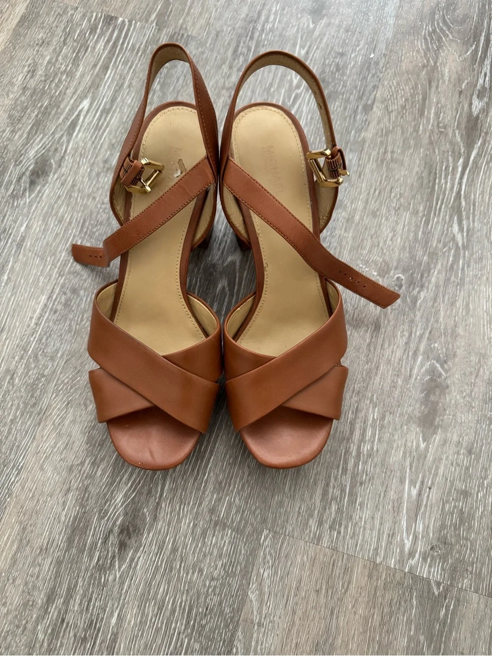 MICHAEL Michael Kors Tan Brown Platform Block Heel Sandals